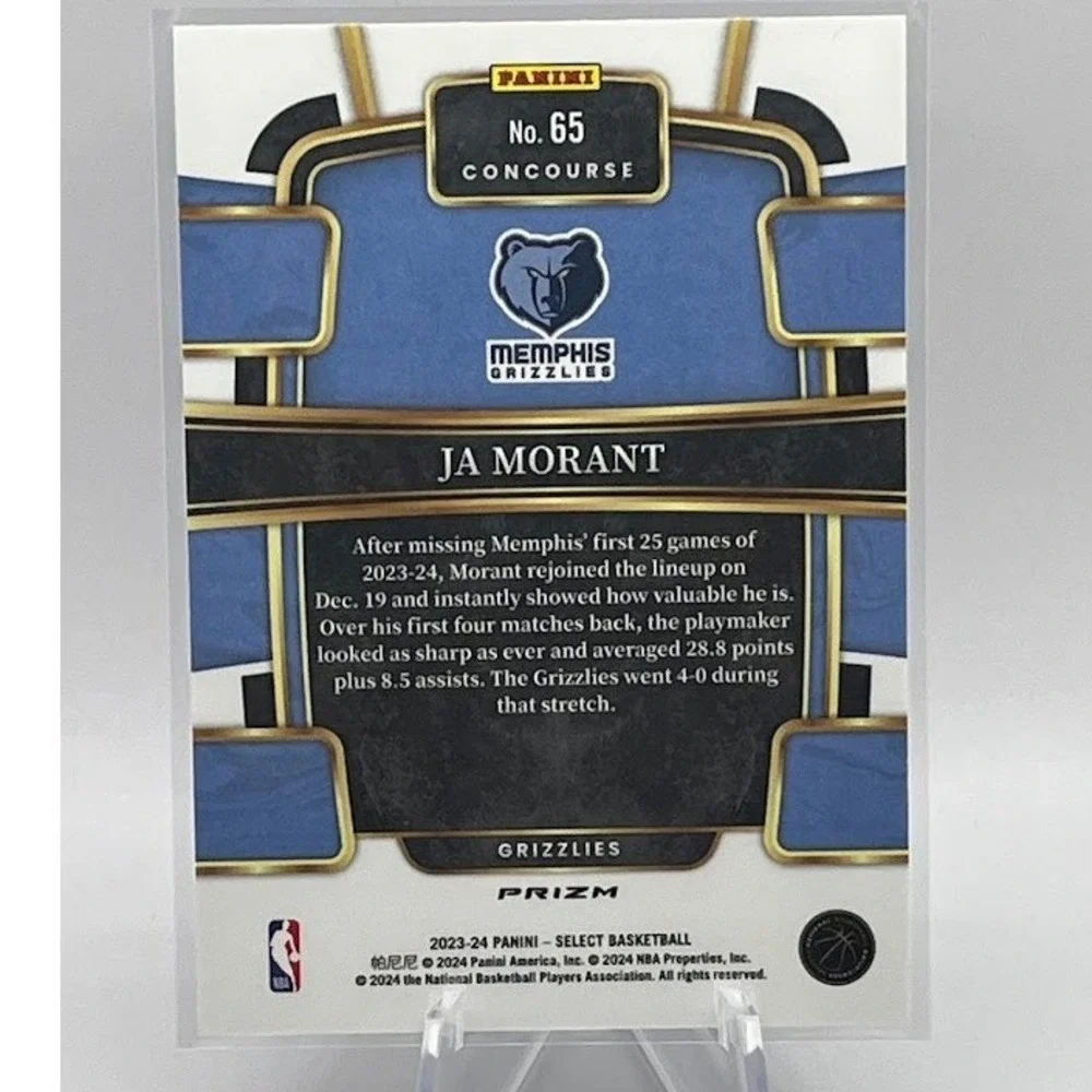 Ja Morant Blue Prizm Die-Cut 2023-24 Panini Select 65 NBA Memphis Grizzlies